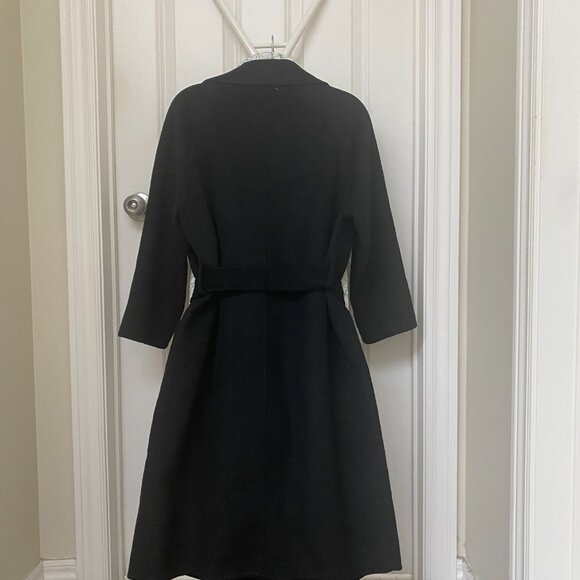 NWT Classic Black 100% Wool Double Breasted Belted Winter Coat - Picture 5 of 10